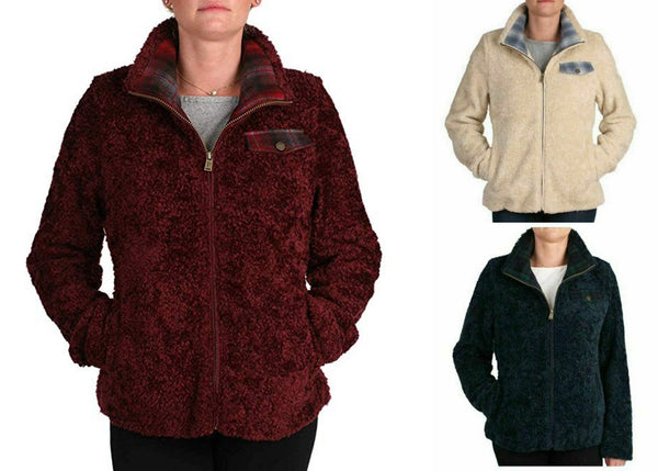 Pendleton Ladies' Fuzzy Zip Jacket Women's Sherpa Coat - Red, Navy or Cream