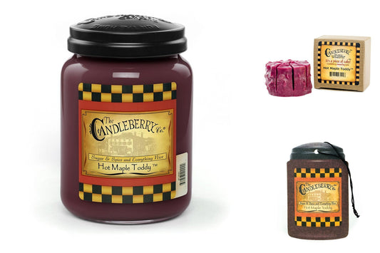 Candleberry Hot Maple Toddy Sampler - 1 Jar Candle, 1 Wax Tart and 1 Car Air Freshener